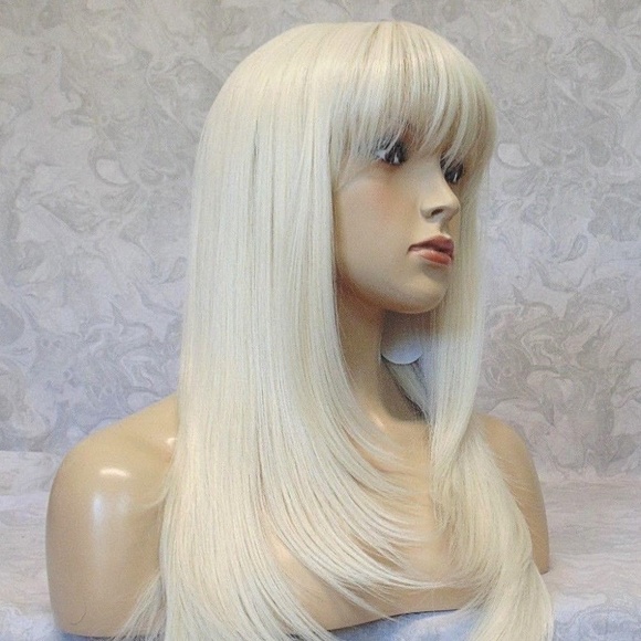 Long Silky Straight Platinum Highlighted Wig main image 5